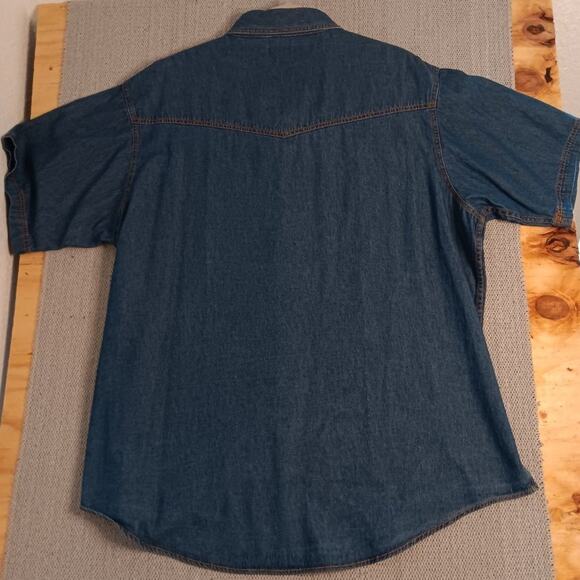 Plains Vintage Western Denim Shirt Men 2X  Blue Pearl Snap Big Mans Short Sleeve - Picture 9 of 15